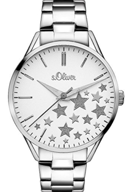 s.Oliver Damen-Armbanduhr Analog Quarz, silber Sterne - 1