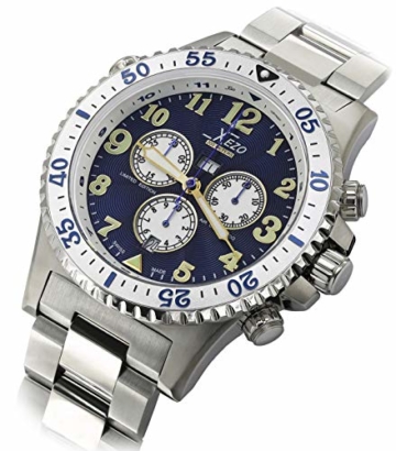 Xezo Air Commando Herren-Armbanduhr, Schweizer Quartz Piloten Taucher Chronograph Uhr, 20 ATM, 2 Zeitzon - 2