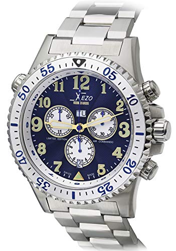 Xezo Air Commando Herren-Armbanduhr, Schweizer Quartz Piloten Taucher Chronograph Uhr, 20 ATM, 2 Zeitzon - 4