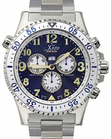 Xezo Air Commando Herren-Armbanduhr, Schweizer Quartz Piloten Taucher Chronograph Uhr, 20 ATM, 2 Zeitzon - 1