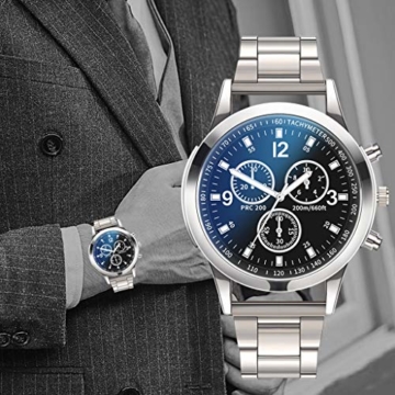 Notdark Herren Uhren Armbanduhr Edelstahl Mode Einzigartige Digital Literal Multi Layer Dial Männer Quarz Mesh GüRtel Uhr (B) - 2