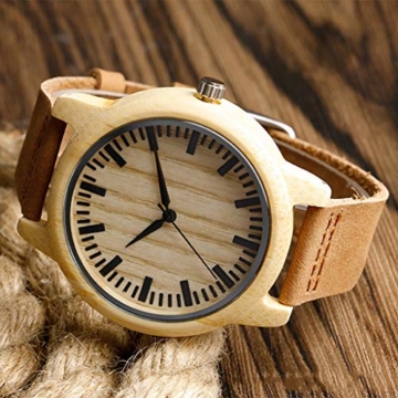 ZXJ Hölzerne Uhr - Bambus Handwerk Paar Quarzuhr einfache Skala Keine Digitale Mode Uhr, Gesundheit, Umweltschutz, Herren - 2