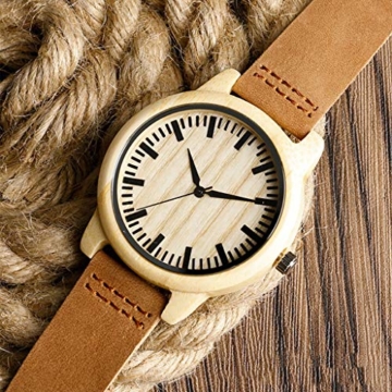 ZXJ Hölzerne Uhr - Bambus Handwerk Paar Quarzuhr einfache Skala Keine Digitale Mode Uhr, Gesundheit, Umweltschutz, Herren - 5