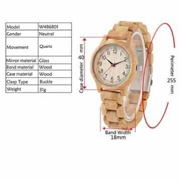 ZXJ Hölzerne Uhr - Pure Natural Bamboo Digital Schriftzug Casual Fashion Damenuhr, Business Romance, Gesundheit, Umweltschutz Damenuhr - 4