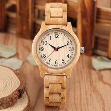 ZXJ Hölzerne Uhr - Pure Natural Bamboo Digital Schriftzug Casual Fashion Damenuhr, Business Romance, Gesundheit, Umweltschutz Damenuhr - 5