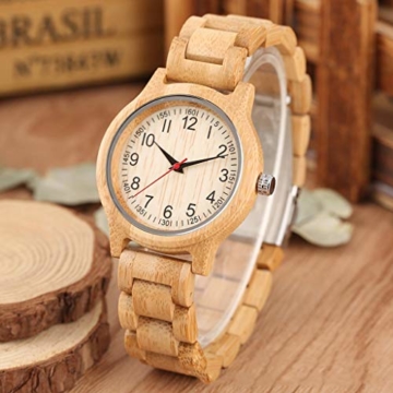 ZXJ Hölzerne Uhr - Pure Natural Bamboo Digital Schriftzug Casual Fashion Damenuhr, Business Romance, Gesundheit, Umweltschutz Damenuhr - 7