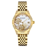 Binlun Damen-Armbanduhr Hand Besetzt mit Diamanten Rosen-Design Automatik-Uhrwerk Gold Zwei Zeiger Wasserdicht Perlmutt-Zifferblatt - 1