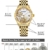 Binlun Damen-Armbanduhr Hand Besetzt mit Diamanten Rosen-Design Automatik-Uhrwerk Gold Zwei Zeiger Wasserdicht Perlmutt-Zifferblatt - 5