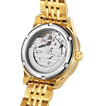 Binlun Damen-Armbanduhr Hand Besetzt mit Diamanten Rosen-Design Automatik-Uhrwerk Gold Zwei Zeiger Wasserdicht Perlmutt-Zifferblatt - 6