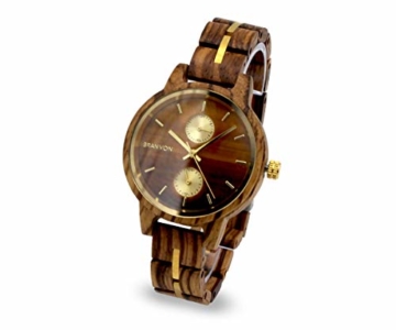 Branvon Divra Holzuhr für Damen - Quarzuhr mit Chronographen und Saphirglas aus exotisches Zebranoholz und echtem Marmor - Holz Armbanduhr Analog - Uhren für Frauen - 2