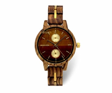 Branvon Divra Holzuhr für Damen - Quarzuhr mit Chronographen und Saphirglas aus exotisches Zebranoholz und echtem Marmor - Holz Armbanduhr Analog - Uhren für Frauen - 1