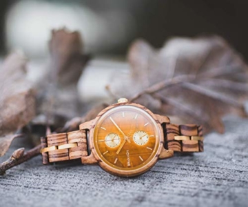 Branvon Divra Holzuhr für Damen - Quarzuhr mit Chronographen und Saphirglas aus exotisches Zebranoholz und echtem Marmor - Holz Armbanduhr Analog - Uhren für Frauen - 7