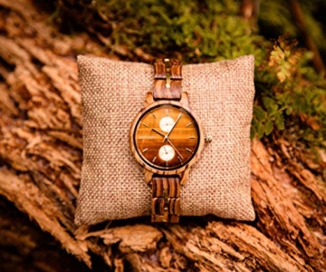 Branvon Divra Holzuhr für Damen - Quarzuhr mit Chronographen und Saphirglas aus exotisches Zebranoholz und echtem Marmor - Holz Armbanduhr Analog - Uhren für Frauen - 8