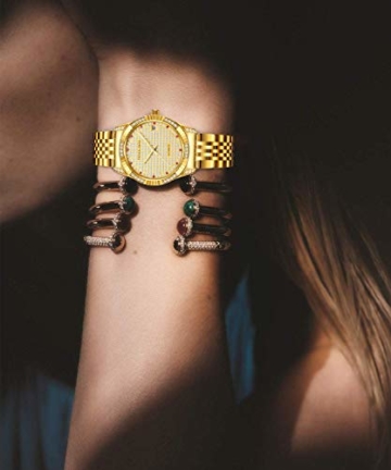 Prince Gera 18 Karat vergoldete Damenuhren Automatikdiamant Mechanikuhr Kalenderuhr mit goldenem Kristallkleid Armbanduhren für Damen - 7