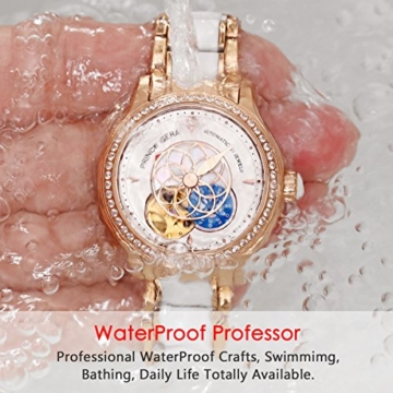 Prince Gera Damenuhr Keramik automatische Diamanten Kleid Armbanduhr für Damen Geschenk (Rose Gold) - 5