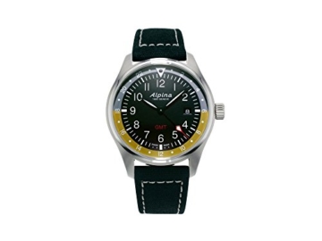 Alpina Startimer Pilot Quartz Uhr, 42mm, GMT, Grau, Nato, Gelb, AL-247BBG4S6 - 2