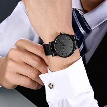 BUREI Herren Uhren Ultra Dünne Schwarze Minimalistische Quartz mit Datumsanzeige und Milanese Armband - 2