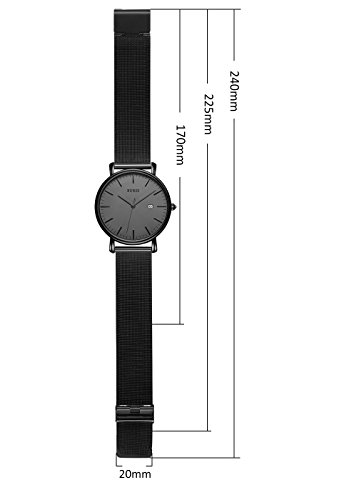 BUREI Herren Uhren Ultra Dünne Schwarze Minimalistische Quartz mit Datumsanzeige und Milanese Armband - 4