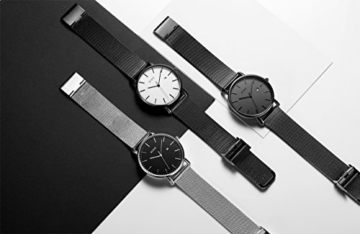 BUREI Herren Uhren Ultra Dünne Schwarze Minimalistische Quartz mit Datumsanzeige und Milanese Armband - 5