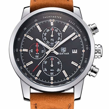 Chronograph Sport Herren Top Brand Man Uhren Quarz Braun - 2