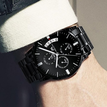 Herren Uhren Männer Militär Wasserdicht Sport Chronograph Schwarz Edelstahl Armbanduhr Design Business Datum Kalender Modisch Analog Quarzuhr - 3