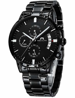 Herren Uhren Männer Militär Wasserdicht Sport Chronograph Schwarz Edelstahl Armbanduhr Design Business Datum Kalender Modisch Analog Quarzuhr - 1