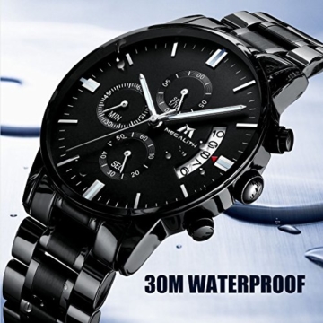 Herren Uhren Männer Militär Wasserdicht Sport Chronograph Schwarz Edelstahl Armbanduhr Design Business Datum Kalender Modisch Analog Quarzuhr - 4