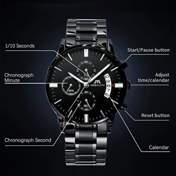 Herren Uhren Männer Militär Wasserdicht Sport Chronograph Schwarz Edelstahl Armbanduhr Design Business Datum Kalender Modisch Analog Quarzuhr - 5