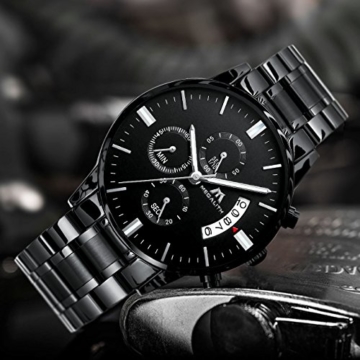 Herren Uhren Männer Militär Wasserdicht Sport Chronograph Schwarz Edelstahl Armbanduhr Design Business Datum Kalender Modisch Analog Quarzuhr - 6