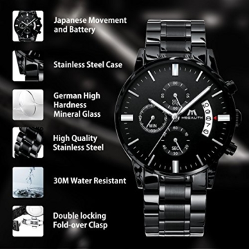 Herren Uhren Männer Militär Wasserdicht Sport Chronograph Schwarz Edelstahl Armbanduhr Design Business Datum Kalender Modisch Analog Quarzuhr - 7