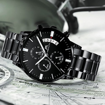 Herren Uhren Männer Militär Wasserdicht Sport Chronograph Schwarz Edelstahl Armbanduhr Design Business Datum Kalender Modisch Analog Quarzuhr - 8