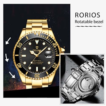 RORIOS Herren Automatikuhr Mechanisch Armbanduhr Edelstahl Metallarmband Tourbillon Kalender Leuchtend Zeiger Multifunktionen Armbanduhr Wasserdicht Uhr - 4