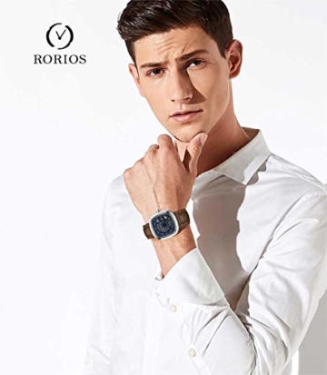 RORIOS Herren Sport Uhren Automatische Mechanische Uhr Leuchtend Zifferblatt mit Datum Kalender Leder Armband Mode Männer Armbanduhren - 2