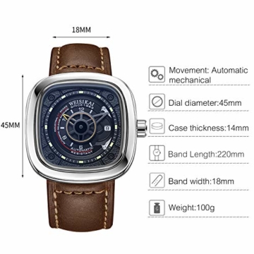 RORIOS Herren Sport Uhren Automatische Mechanische Uhr Leuchtend Zifferblatt mit Datum Kalender Leder Armband Mode Männer Armbanduhren - 7