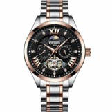 TEINTOP Kinyued Skelett Uhr Herren Mechanische Analog Leuchtend Edelstahlband (Rose Gold Schwarz) - 1