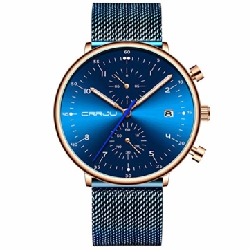 Armbanduhren Herren Sportuhr Mode Multifunktionale Sechs Pin Mesh Gürtel Business Uhr Blau - 1