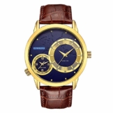 Armbanduhren Herrenuhr Dual Time Zone Sport Und Freizeituhr Gold Shell Blue Noodle - 1