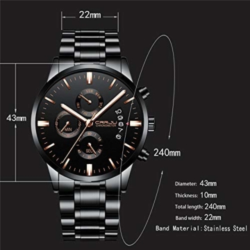 Armbanduhren Herrenuhr Sechszeiger Chronograph Multifunktionsuhr Wochenkalender Display Schwarz E - 3