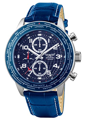 Aviator Militär Pilot Flight Series 2 in 1 Uhr – blaues Zifferblatt Quarz mit Zwei austauschbaren Armbändern wasserdicht Armbanduhr Set – Rot Blau Weiß US-Fahne Textilband und Echtleder hellblau Band - 3