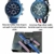 Aviator Militär Pilot Flight Series 2 in 1 Uhr – blaues Zifferblatt Quarz mit Zwei austauschbaren Armbändern wasserdicht Armbanduhr Set – Rot Blau Weiß US-Fahne Textilband und Echtleder hellblau Band - 4