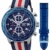 Aviator Militär Pilot Flight Series 2 in 1 Uhr – blaues Zifferblatt Quarz mit Zwei austauschbaren Armbändern wasserdicht Armbanduhr Set – Rot Blau Weiß US-Fahne Textilband und Echtleder hellblau Band - 1