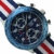 Aviator Militär Pilot Flight Series 2 in 1 Uhr – blaues Zifferblatt Quarz mit Zwei austauschbaren Armbändern wasserdicht Armbanduhr Set – Rot Blau Weiß US-Fahne Textilband und Echtleder hellblau Band - 9