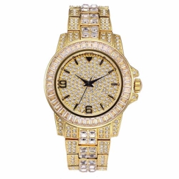 Bling Iced Out Diamond Uhr mit Zirkonia und Quarzwerk Uhr mit Metallarmband - 1