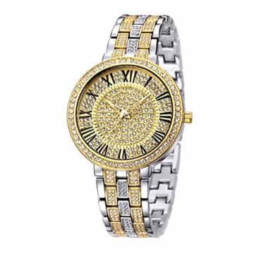 Bling Iced Out Silber/Gold Runde Herrenuhr Simulierte Kristalle Uhr für Damen - 1