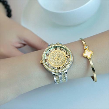 Bling Iced Out Silber/Gold Runde Herrenuhr Simulierte Kristalle Uhr für Damen - 4