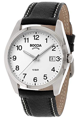 Boccia Titan Herrenuhr mit schwarzem Lederband 3608-13 - 1