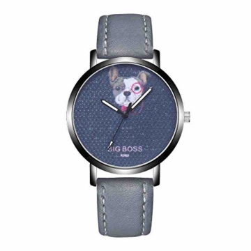 DECTN Armbanduhr Mode Herren Leder Casual Quarz-Armbanduhr Hundemuster Uhren Fashion   Hour Clocks, grau - 1