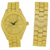 Full Iced Out Bling Uhr Armband Set - Gold/Gold - 1