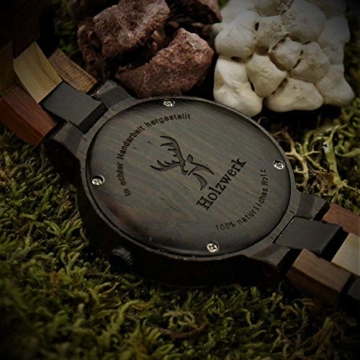 Handgefertigte Holzwerk Germany® Designer Herren Herren-Uhr Öko Hirsch Natur Holz-Uhr Armband-Uhr Analog Klassisch Quarz-Uhr mit Hirschmotiv Braun Schwarz (Braun - Mehrfarbig) - 2