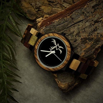 Handgefertigte Holzwerk Germany® Designer Herren Herren-Uhr Öko Hirsch Natur Holz-Uhr Armband-Uhr Analog Klassisch Quarz-Uhr mit Hirschmotiv Braun Schwarz (Braun - Mehrfarbig) - 3